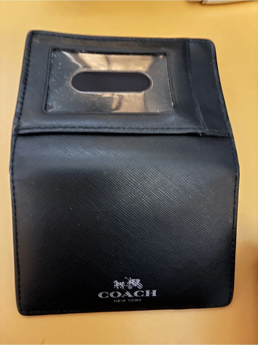 COACH Black Leather Toiletry/Accessory Pouch with ID Window